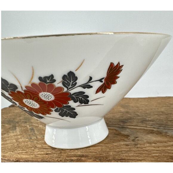 Rice Bowls Set of 4 Japanese Porcelain Vintage Red Poppy Floral Gold Trim - Picture 6 of 12